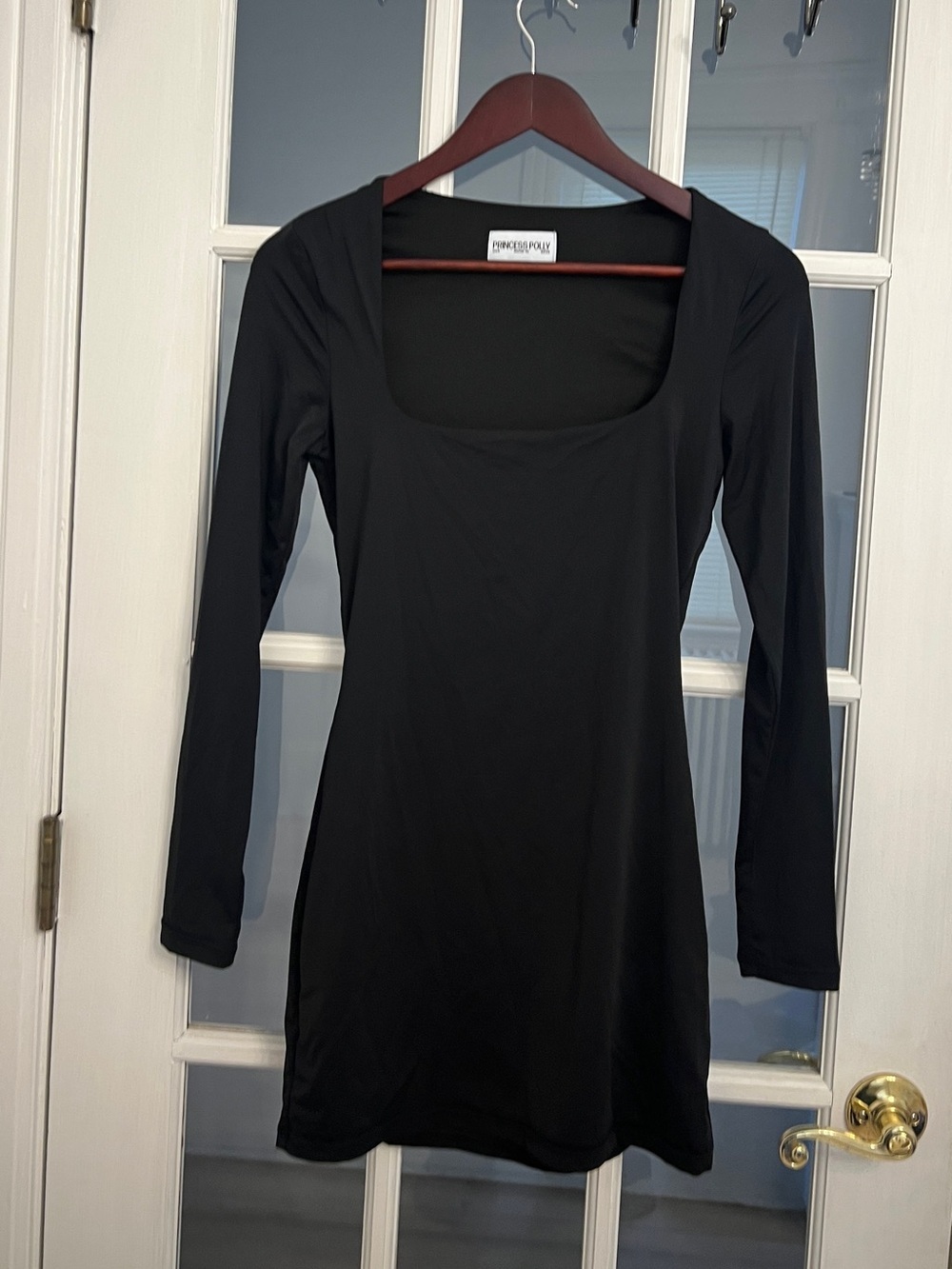 PRINCESS POLLY Women’s Black Square Neck Long Sleeve Mini Dress Size 6